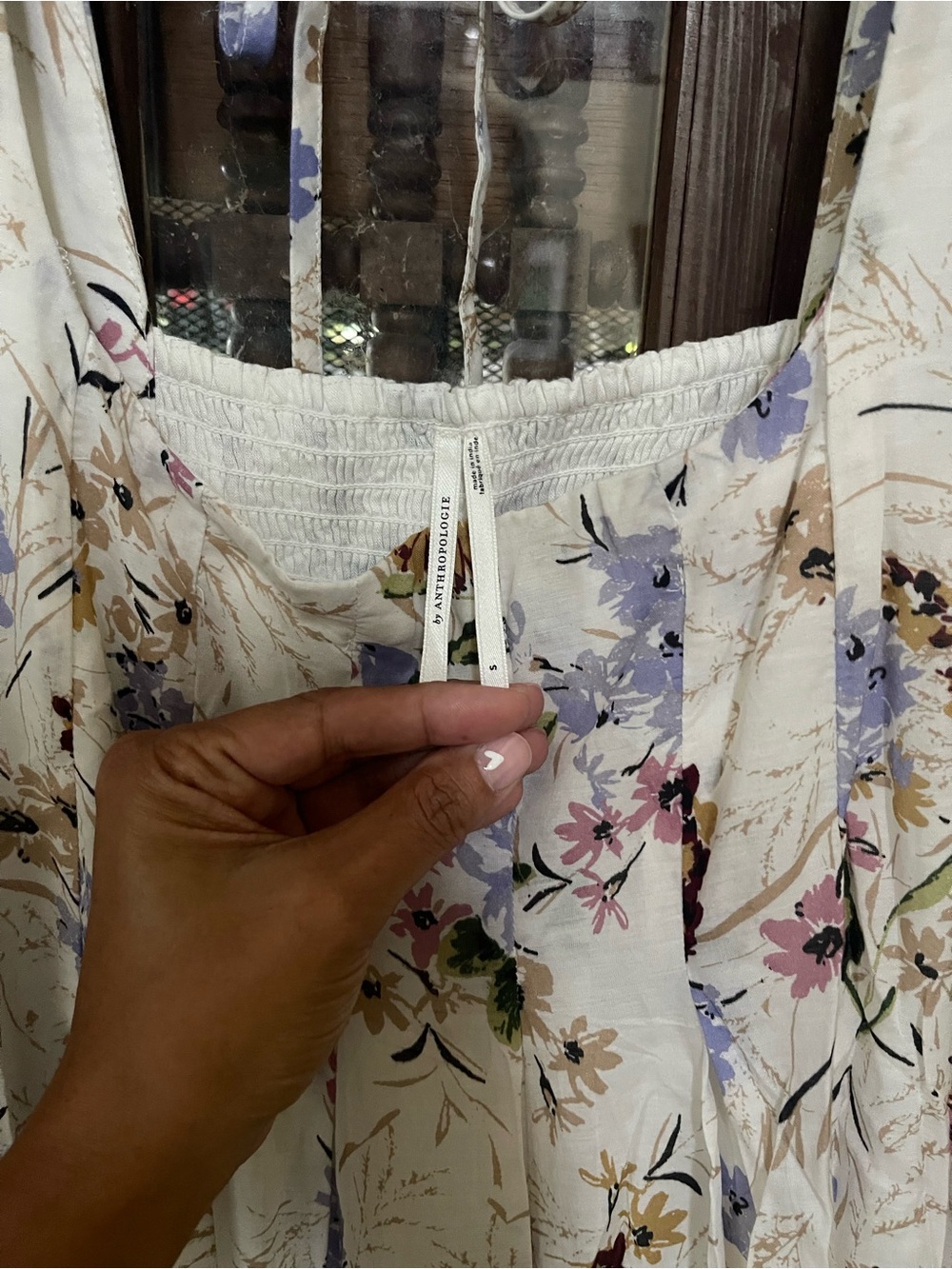 Anthropologie Floral Tiered Puff-Sleeve Midi Dress - White Size S - Picture 9 of 12